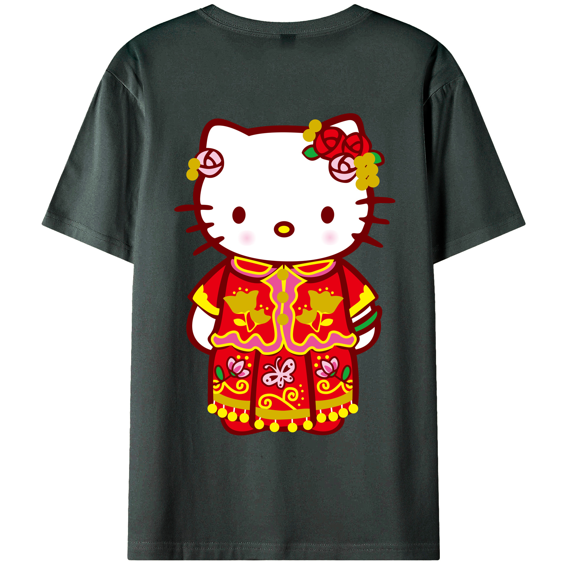 （画像用） Hello Kitty ハローキティ 綿100％ メンズ半袖Tシャツ（バックプリント） 通気性